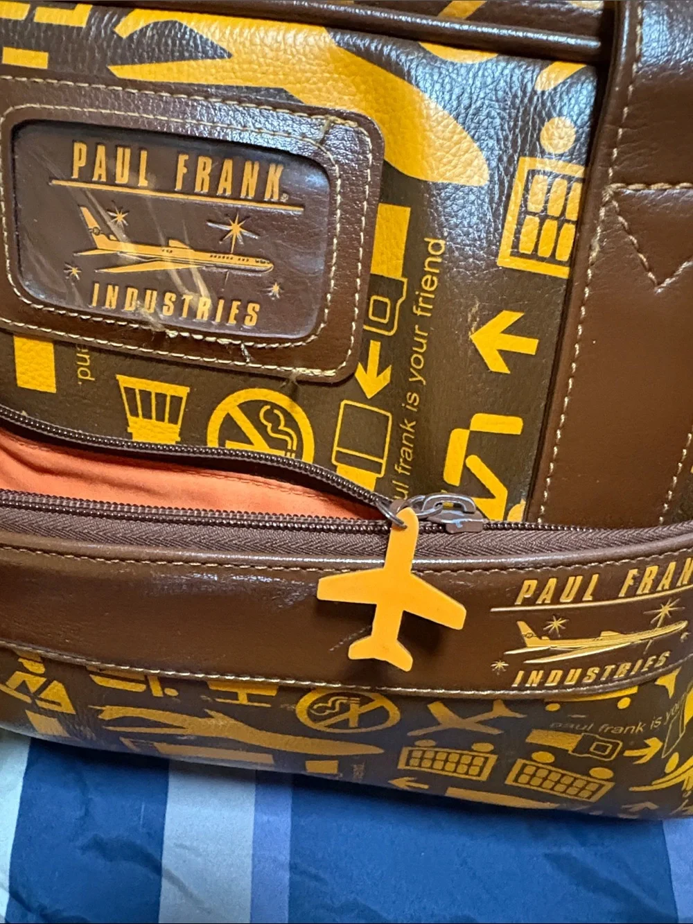 Paul Frank Brown and Yellow Travel Duffel with Aviation Print